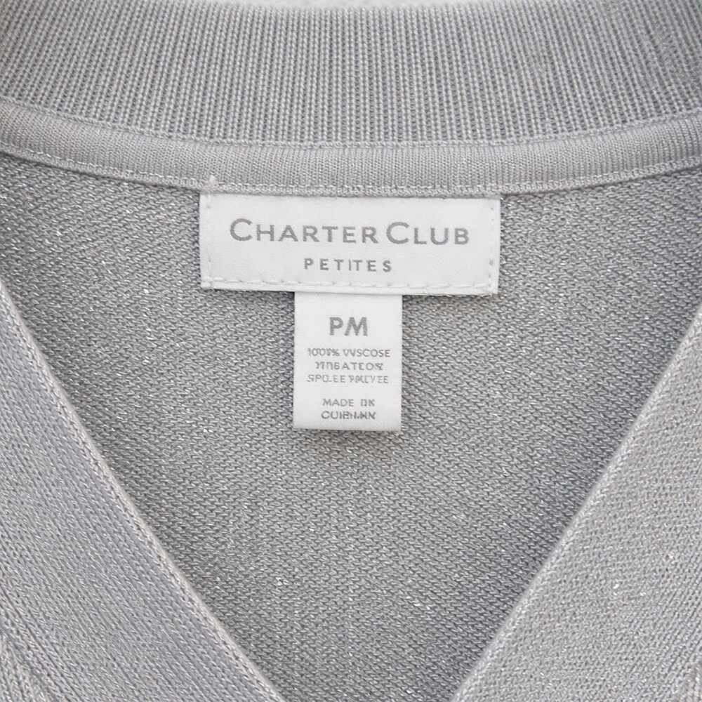Charter Club Silver Metallic V-Neck Toggle Sweater PM NWOT - Picture 8 of 10
